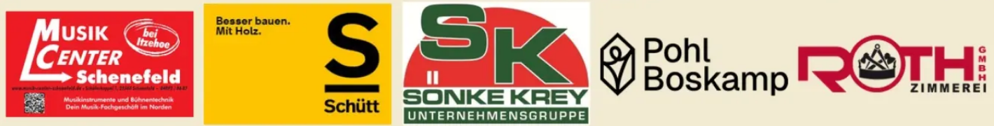 Sponsoren: Musik Center Schenefeld, Schütt, Sönke Krey Unternehmensgruppe, Pohl Boskamp, Roth Zimmerei